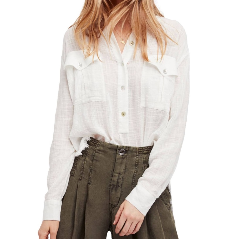 NWT Free People Ivory Pocketed Cuffed Button Up